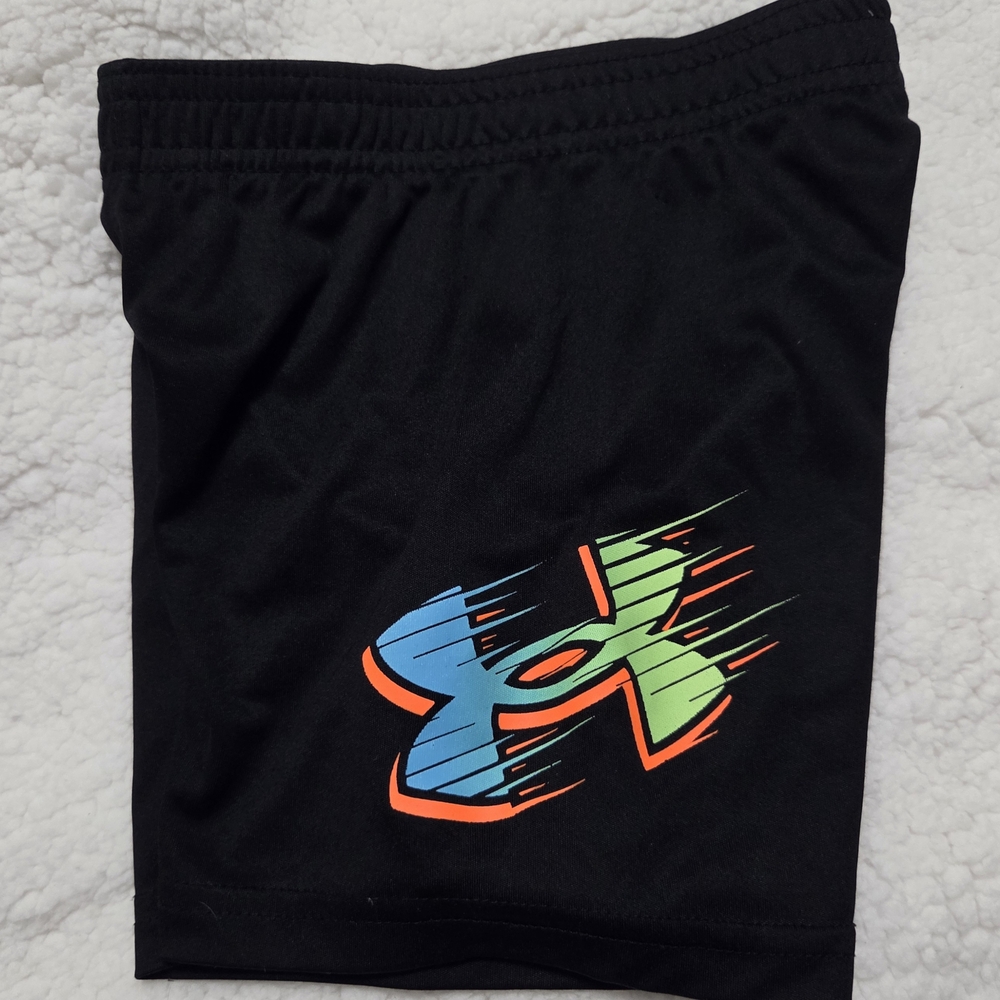 Under Armour Boys Black Shorts with Blue and Green Logo